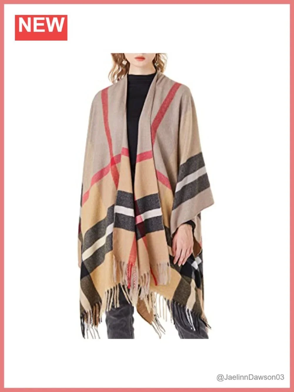 Plaid Shawl Wrap Open Front Poncho Cape Warm Cardigan